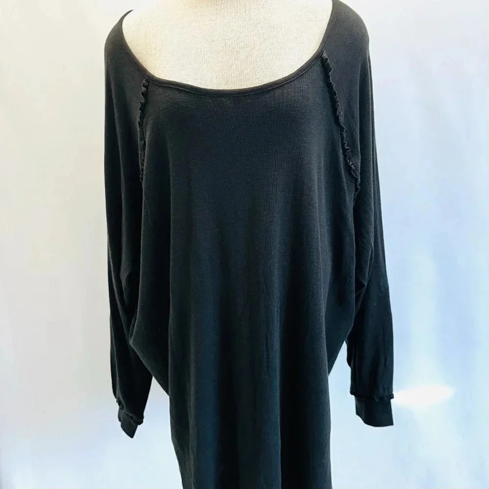 NWT LAUREN CONRAD Women Long Sleeve Pullover Round Neck Black Shirt Plus Size 3X
